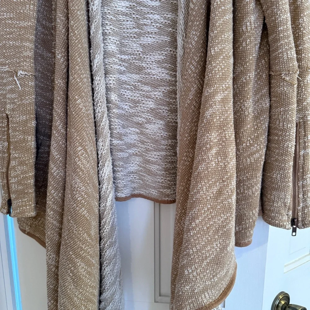Free People Taupe & Cream Draped Open Cardigan